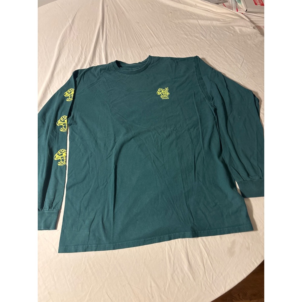 Vans Mushroom Graphic Long Sleeve Shirt Mens XL Teal Green Good Skater Tee